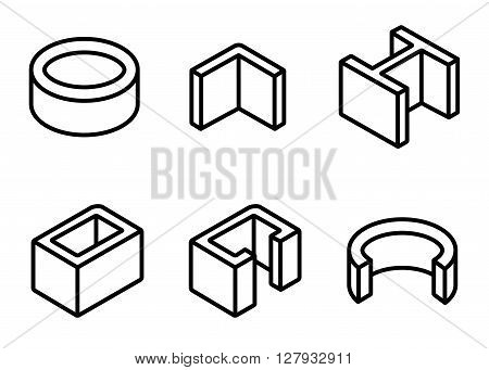 Vector line metal profilies icons set. Steel product and construction material icon