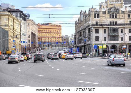 MOSCOW RUSSIA - April 24.2016: Street Theatrical Proyezd in the historical center of city