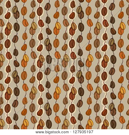 Orange red brown seamless pattern coffee seeds texture background. Stpiped coffee design for coffee shop menu, wrapping paper, fabric, cafe interior design vector illustrationVector illustration