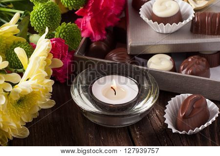 Chocolate Candy And Flowers