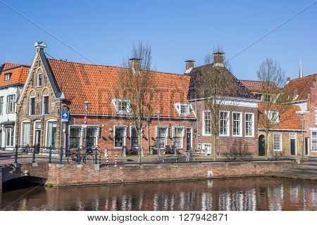 Old houses in historical city Sneek Netherlands