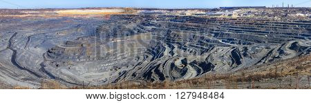 panorama of great career iron ore mining spring Gubkin Russia