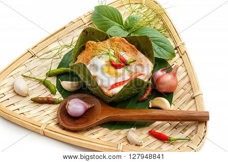Thai food Steam seafood with curry paste