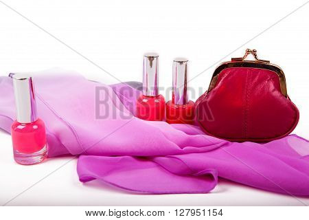 Make up bag with Nail polish on white
