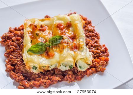 Canelloni Stuffed With Ricotta With Bolognese Sauce