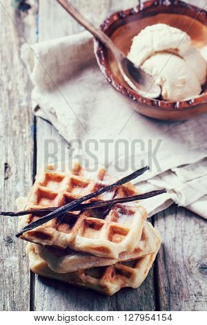 Waffles With Vanilla And Ice Cream