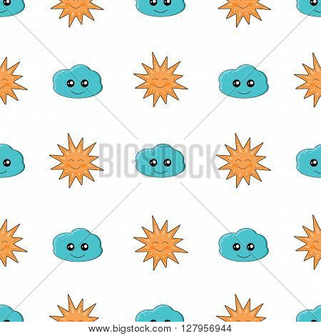 Cute Seamless Pattern With Sun And Clouds