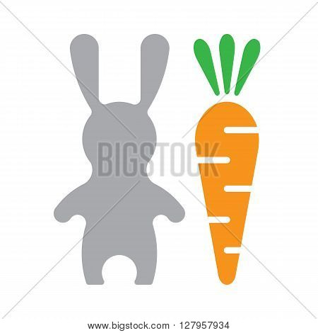 Vector Happy Easter card. Adorable vector Easter Rabbit esolated on white background. Vector Easter Hare with ballon. Hare and carrot. Happy Easter illustration in flat style.