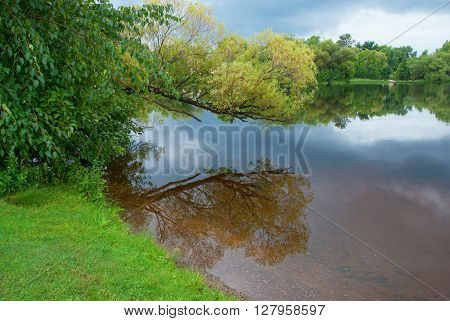The thunderstorm is approaching to Lake Hayward, Wisconsin, USA