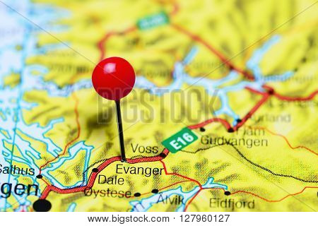 Evanger pinned on a map of Norway