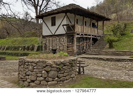 Etar,  Gabrovo, Bulgaria - April 13, 2012: Old traditional houses in Etar, Gabrovo, Bulgaria. Visit of Gabrovo region in springtime.
