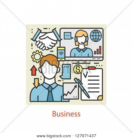 Modern color thin line art design for business and management. Modern concept vectors collection, Flat Style. Logo Concepts  for Trendy Designs. Vector business background.