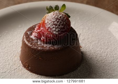 Chocolate mousse with red fruits. Gourmet dessert.