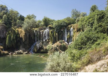 Studenci, Bosnia And Herzegovina - August 16 2017: Scenic View Of Kravica Waterfalls In Bosnia Herze