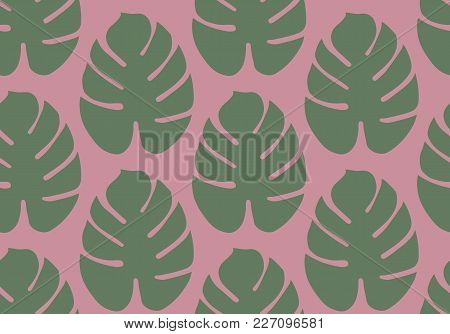 Colorfull Monsterra Leaves Retro Textile Pattern In Vector