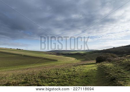 Stunning English Countryside Landscape Across Rolling Green Hills