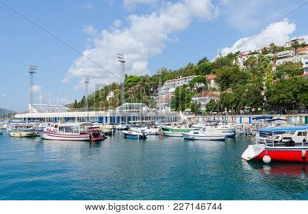 Herceg Novi, Montenegro - September 10, 2017: Swimming Pool On Quay Of Popular Resort Town Of Herceg
