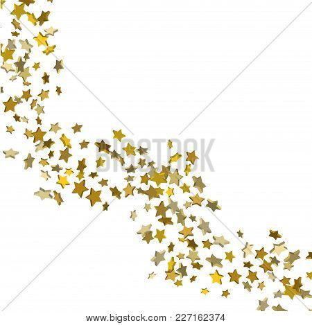 Star Confetti. Golden Casual Confetti Background.  Illustration Of Flying Shiny Stars. Decorative El