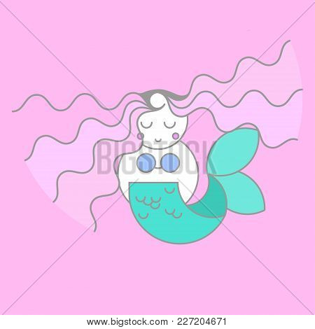 The Mermaid Under The Water. Flat Style. Vector Illustration.
