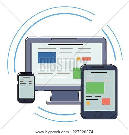 Modern Electronic Devices. Flat Style Set Of Lpc, Tablet And Phone. Vector Icon For Websites And Mob