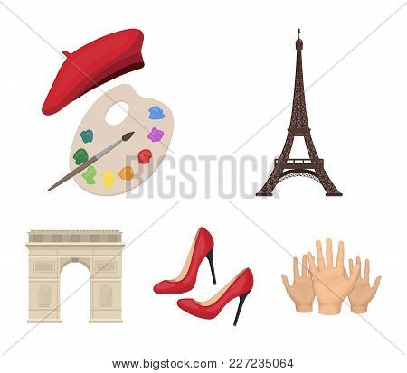 Eiffel Tower, Brush, Hat .france Country Set Collection Icons In Cartoon Style Vector Symbol Stock I