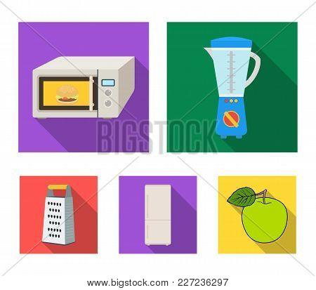 Kitchen Equipment Flat Icons In Set Collection For Design. Kitchen And Accessories Vector Symbol Sto