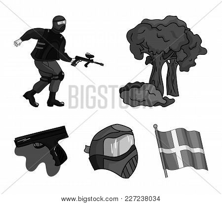 Mask, Gun, Paint, Inventory .paintball Set Collection Icons In Monochrome Style Vector Symbol Stock 