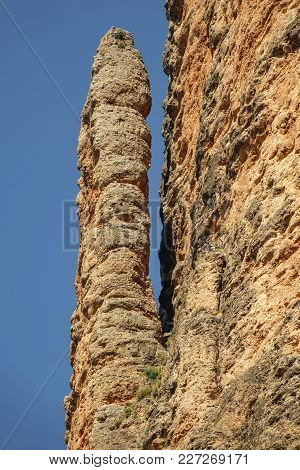 El Puro In Mallos De Riglos Mountains With Blue Sky, Long Shot