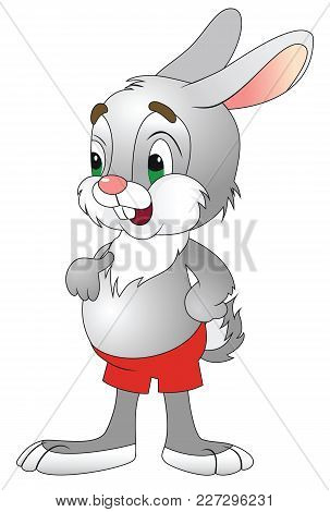 Vector Graphic Picture Gray Cheerful Hare In Red Shorts