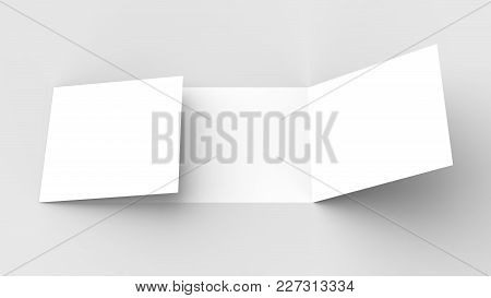 Horizontal - Landscape Gate Fold Brochure Mock Up Isolated On Soft Gray Background. 3D Illustrating.