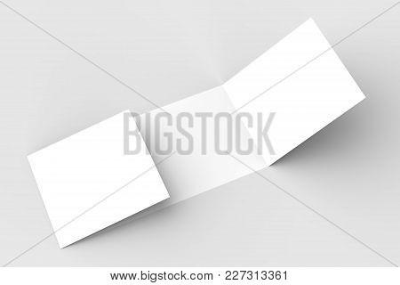 Horizontal - Landscape Gate Fold Brochure Mock Up Isolated On Soft Gray Background. 3D Illustrating.