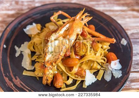 Giant Tiger Prawn Pasta, Italian groumet cuisine