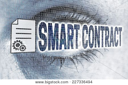 Smart Contract Eye With Matrix Looks On Viewer Concept.