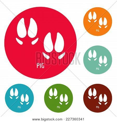 Pig Step Icons Circle Set Vector Isolated On White Background