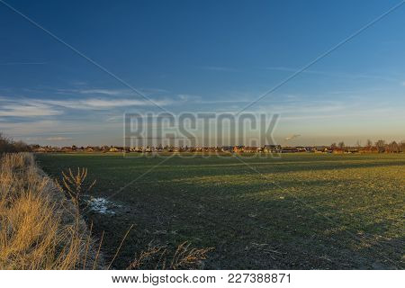 Sunset Near Ceske Budejovice City In Winter Evening