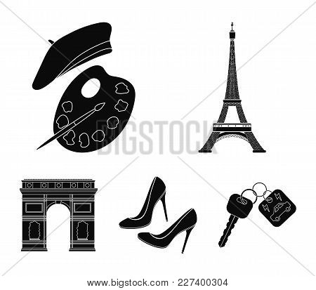 Eiffel Tower, Brush, Hat .france Country Set Collection Icons In Black Style Vector Symbol Stock Ill