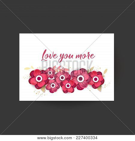 Love You More. Spring Floral  Paper Cut Design Vector Banner. Flower Arrangement For Your Design