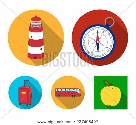 Vacation, Travel, Lighthouse, Compass .rest And Travel Set Collection Icons In Flat Style Vector Sym