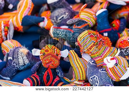 Souvenir Fabric Toys On The Market In Luang Prabang, Laos. Close-up