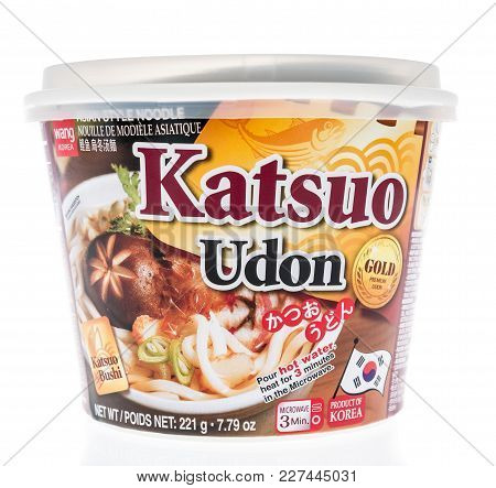 Winneconne, Wi - 2 January 2018: A Package Of Katsuo Udon Asian Style Noodle On An Isolated Backgrou