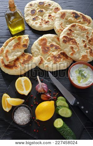 Hot Pita Bread And Tzatziki Sauce
