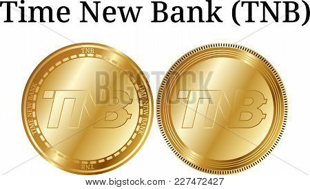 Set Of Physical Golden Coin Time New Bank (tnb), Digital Cryptocurrency. Time New Bank (tnb) Icon Se