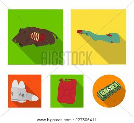 Rotten, Flesh, Boar, And Other  Icon In Flat Style.apocalypse, End, World Icons In Set Collection.
