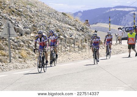 Mont-ventoux, France - September 1, 2016: Many Cyclist Climb Mont Ventoux As A Challenge Up To 1912 