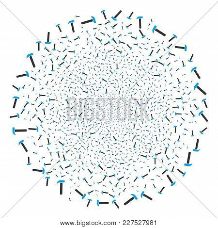 Hammer Explosion Globula. Object Pattern Done From Random Hammer Design Elements As Burst Circle. Ve