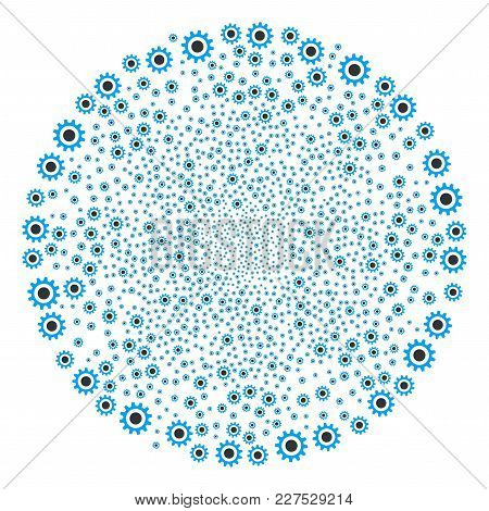 Cogwheel Fireworks Globula. Object Pattern Made From Scattered Cogwheel Icons As Burst Spheric Clust