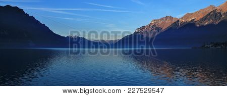 Mount Augstmatthorn At Sunrise. Lake Brienzersee, Switzerland.