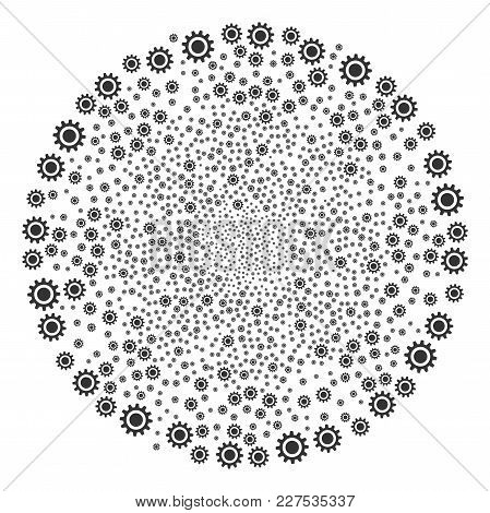 Cog Festive Globula. Object Pattern Constructed From Scattered Cog Icons As Festive Cluster. Vector 