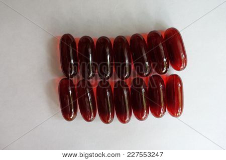 Krill Oil Capsules In Two Rows From Above