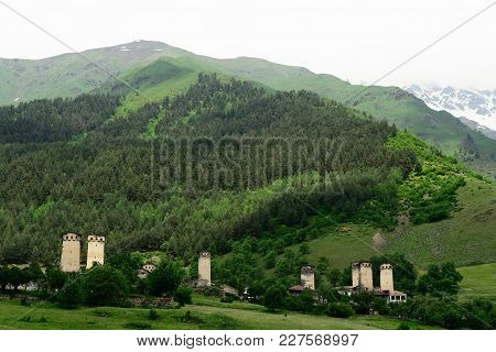 Watchtowers In Villages Being In Georgia In The Swaneti Area In  The Mountains Of The Caucasus, Unes